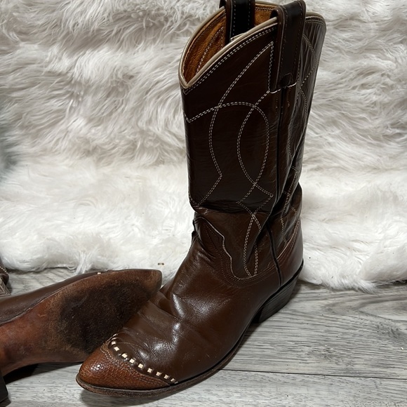 Nocona Lizard Toe Brown vantage Leather Western Boots Womens Size 6 A - Picture 12 of 13